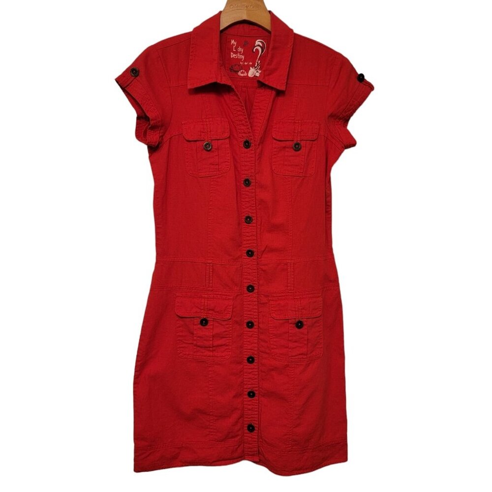 My Lucky‎ Destiny Cache Cache Romper Style Skirt Bright Red Est Sz S Button Y2K